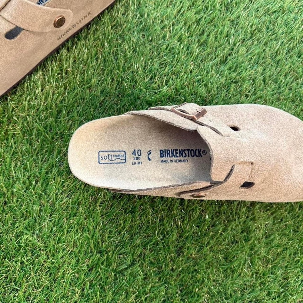 Birkenstock Suede Clog Mules in Taupe - Picture 6 of 6